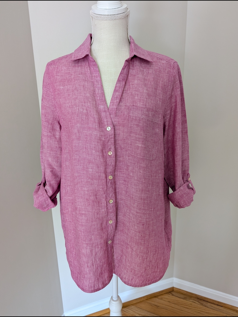 Pink Button-Down Linen Shirt